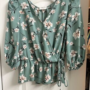 Floral Green Wrap Top
